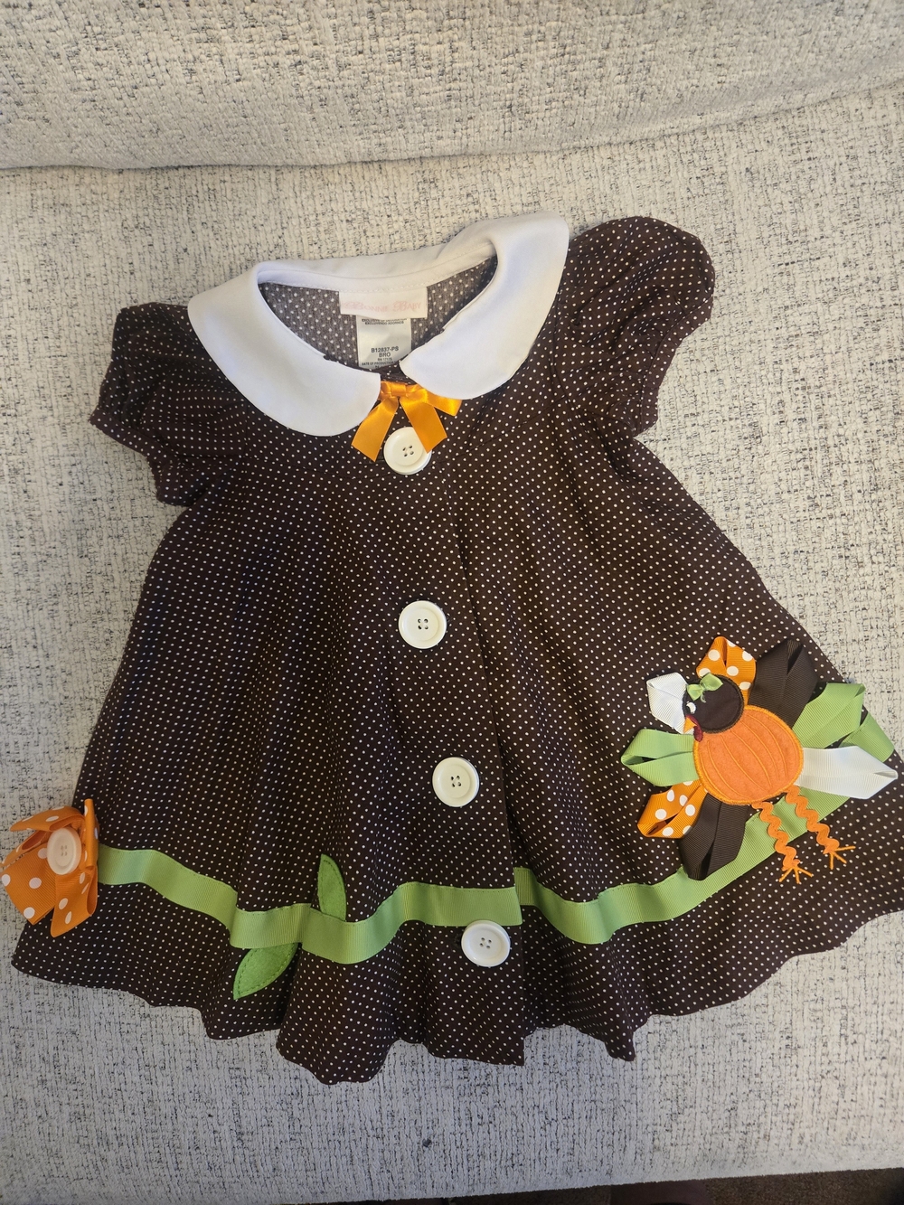 Bonnie Baby Brown Polka Dot Thanksgiving Dress with White Collar